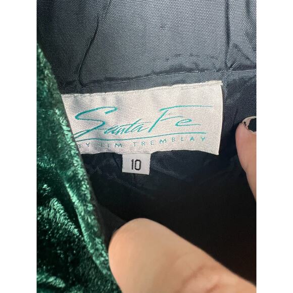 Vintage Santa Fe by Jim Tremblay Womens Crushed Velvet Green Mini Dress Size 8 - Picture 2 of 6